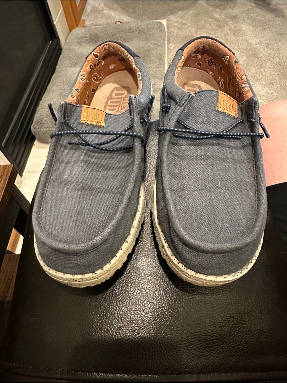 Hey Dude Wally Youth Washed Canvas Slip-Ons in Navy and Brown
